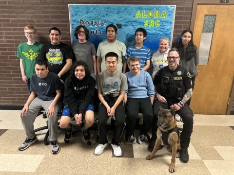 Sgt. O'Reilly, K-9 Radar and Aloha High School Students